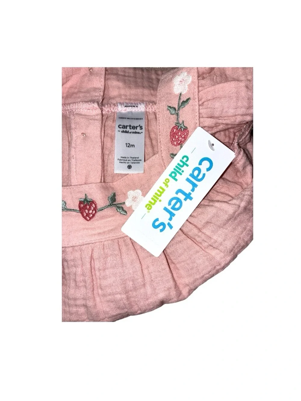 Carter's Pink Strawberry Embroidered Baby Dress & Bloomers Set